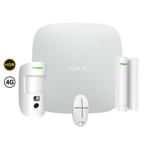 Ajax AJ-STARTERKIT-CAM-HDR-4G-W Kit de alarma profesional - Certificado Grado 2 - Comunicación Ethernet y dual SIM 4G (LTE) -