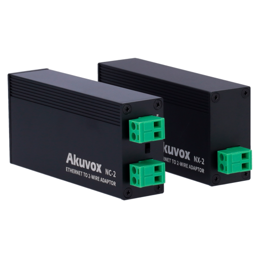 Akuvox AK-NX-2 Kit conversor IP a 2 hilos - 1 grupo de 2 hilos - 1 grupo TCP/IP con RJ45 | Entrada y salida