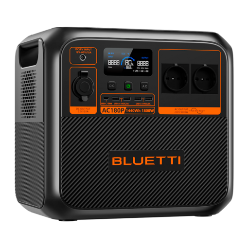 Bluetti BL-AC180P Batería portátilGran capacidad 1440Wh (36Ah)Potencia salida 1800WSalidas y formas de recarga