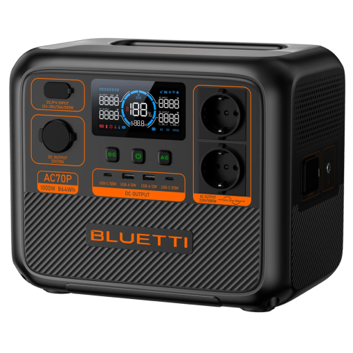 Bluetti BL-AC70P Batería portátil BluettiGran capacidad 864WhPotencia salida 1000W maxEntradas y salidas