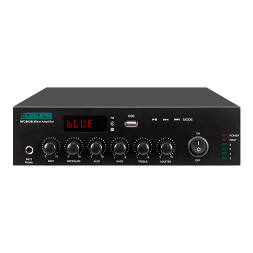 Dsppa DSPPA-MP250UB Amplificador mezclador DSPPA Línea 70V/100V y baja impedancia 1 x 250W 2 Mic 2 Phantom | 2 Aux