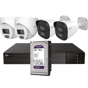 TVT KIT BULLET/DOMO IP TVT 4CH Kit CCTV IP NVR 4CH PoE + 2 Domos 4MP 2.8mm + 2 Bullets 4MP 2.8mm + HD2TB