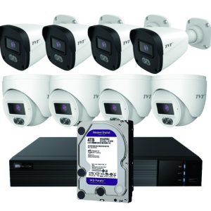 TVT KIT BULLET/DOMO IP TVT 8CH Kit CCTV IP NVR 8CH PoE + 4 Domos 4MP 2.8mm + 4 Bullets 4MP 2.8mm + HD4TB