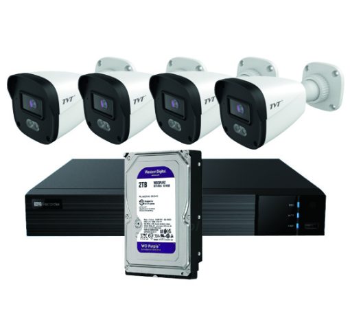 TVT KIT BULLET IP TVT 4CH Kit CCTV IP NVR 4CH PoE + 4 Bullets 4MP 2.8mm + HD2TB