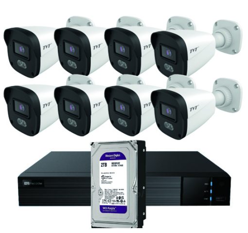 TVT KIT BULLET IP TVT 8CH Kit CCTV IP NVR 8CH PoE + 8 Bullets 4MP 2.8mm + HD4TB