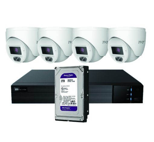 TVT KIT DOMO IP TVT 4CH Kit CCTV IP NVR 4CH PoE + 4 Domos 4MP 2.8mm + HD2TB