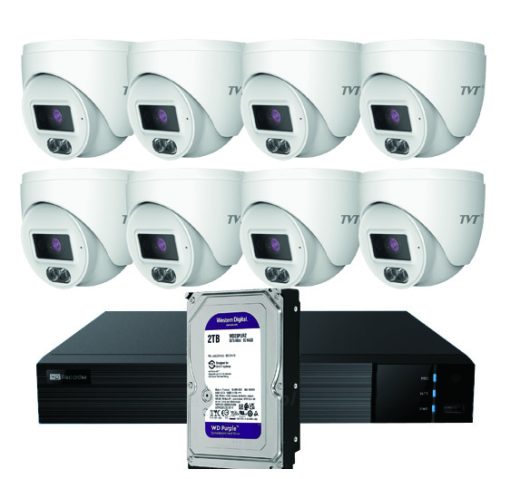 TVT KIT DOMO IP TVT 8CH Kit CCTV IP NVR 8CH PoE + 8 Domos 4MP 2.8mm + HD4TB