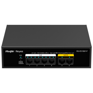 Reyee RG-ES106F-P Reyee Switch PoE Sobremesa - Carcasa Metal - 6 puertos RJ45 10/100 Mbps - 4 Puertos PoE+