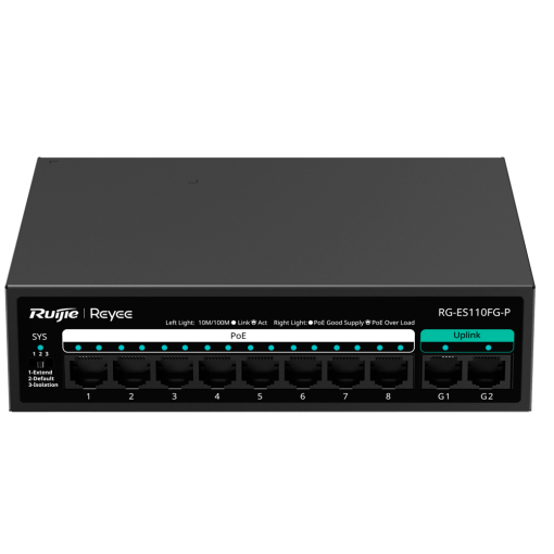 Reyee RG-ES110FG-P Reyee Switch PoE Sobremesa - Carcasa Metal - 8 puertos RJ45 10/100 Mbps - 8 Puertos PoE+