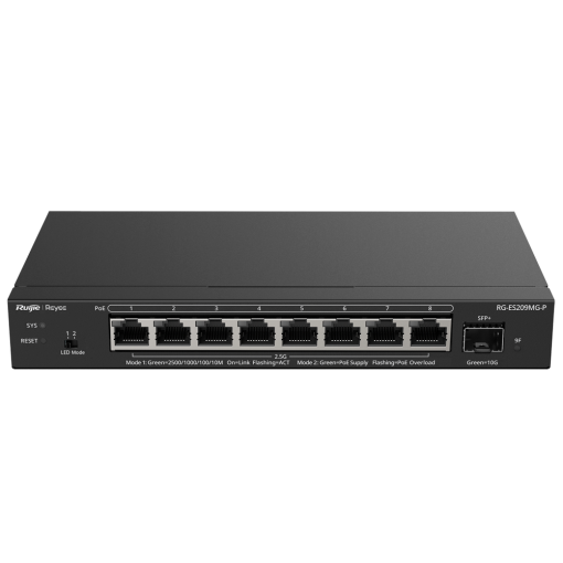 Reyee RG-ES209MG-P Ruijie Reyee Cloud Managed L2 Switch - 8 Puertos Multi-Gigabit 2.5G PoE/PoE+ - 1 Ranura SFP+