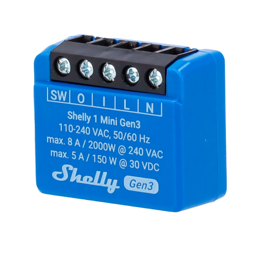 Shelly SH-1-MINI-GEN3 Relé Shelly 1 Mini Gen3 - Controlador Inteligente - Relé de 1 canal / Contacto Seco - WiFi