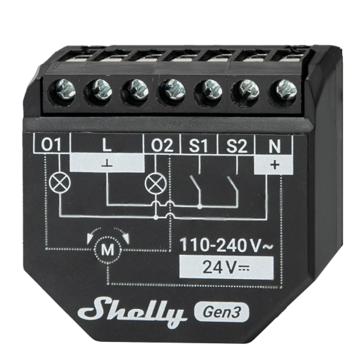Shelly SH-2PM-GEN3 Relé Shelly 2PM Gen3 - Controlador de persianas / toldos - Relé de 2 canales independientes -