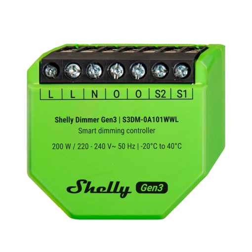Shelly SH-DIMMER-GEN3 Shelly Dimmer Gen 3 - Atenuación (Dimming) / 1x 200W - Luces incandescentes, halógenas y LED -