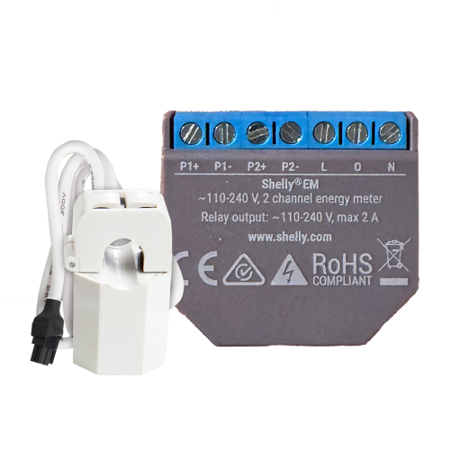 Shelly SH-EM-120A Shelly EM + 120A - Medición de 2 canales / Pinza 120A Incluida - Control de contactor mediante