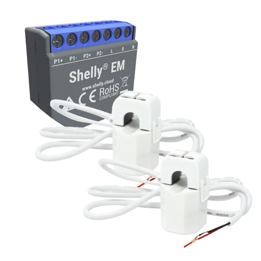 Shelly SH-EM-2X-50A Shelly EM + 2x 50A - Medición de 2 canales / 2x Pinzas 50A Incluida - Control de contactor
