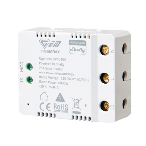 Shelly SH-OG-SMART-RELAY-25A Relé Ogemray Smart 25A - Controlador Inteligente / Grado Industrial - Relé de 1 canal /