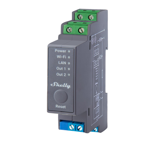 Shelly SH-PRO-2 Relé Shelly Pro 2 - Controlador Inteligente Carril DIN - Relé de 2 canales Independientes /
