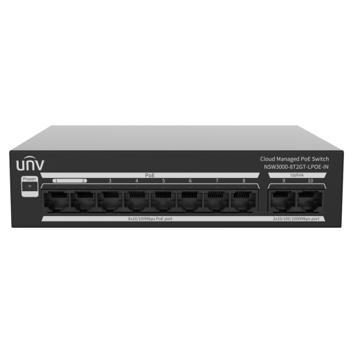Uniview UV-NSW3000-8T2GT-LPOE-IN Uniview Switch Cloud Managed PoE L2 - 8 Puertos PoE 10/100M + 2 Uplinks Gigabit - Potencia de