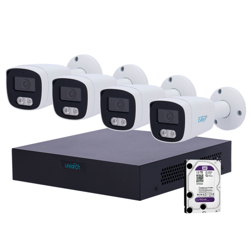 Uniarch UV-NVRKIT108B-4 Kit de Videovigilancia Uniarch - NVR 8 canales IP | 1 TB HDD - 4 Cámaras bullet IP67 - Plug