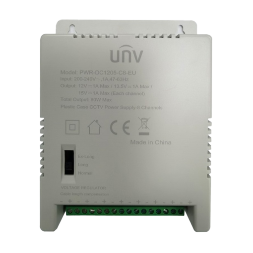 Uniview UV-PWR-DC1205-C8-EU Fuente de alimentación multicanal Uniview - 8 canales - Salida 12VDC 5A (1A / canal) / 60W -