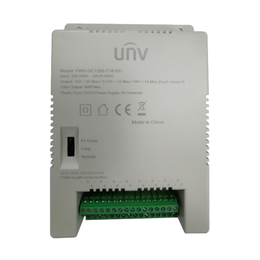 Uniview UV-PWR-DC1208-C16-EU Fuente de alimentación multicanal Uniview - 16 canales - Salida 12VDC 8A (0.5A / canal) / 96W