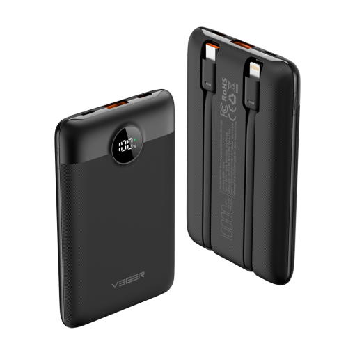 Veger VG-W1170 VEGER Power bank con pantalla LCDCapacidad 10000mAhEntradas Lightning, USB-C, Cable