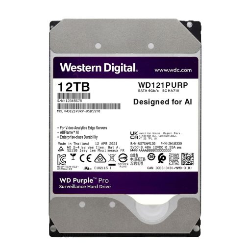 Western Digital WD121PURP Disco duro | especial videovigilancia | 12TB | Capacidad 12 TB | Interfaz SATA 6 Gb/s | Modelo