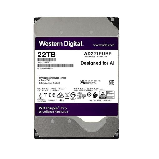 Western Digital WD221PURP Disco duro | especial videovigilancia | 22TB | Capacidad 22TB | Interfaz SATA 6 Gb/s,Caché