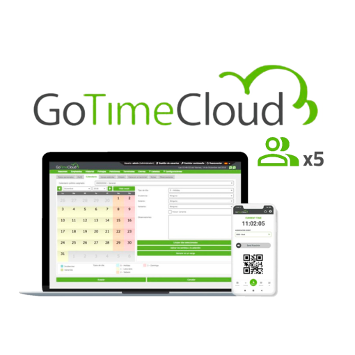 ZKTeco ZK-GOTIMECLOUD-5 Licencia nube control de presencia - 5 usuarios / 5 APPs incluidas - Fichajes remotos con